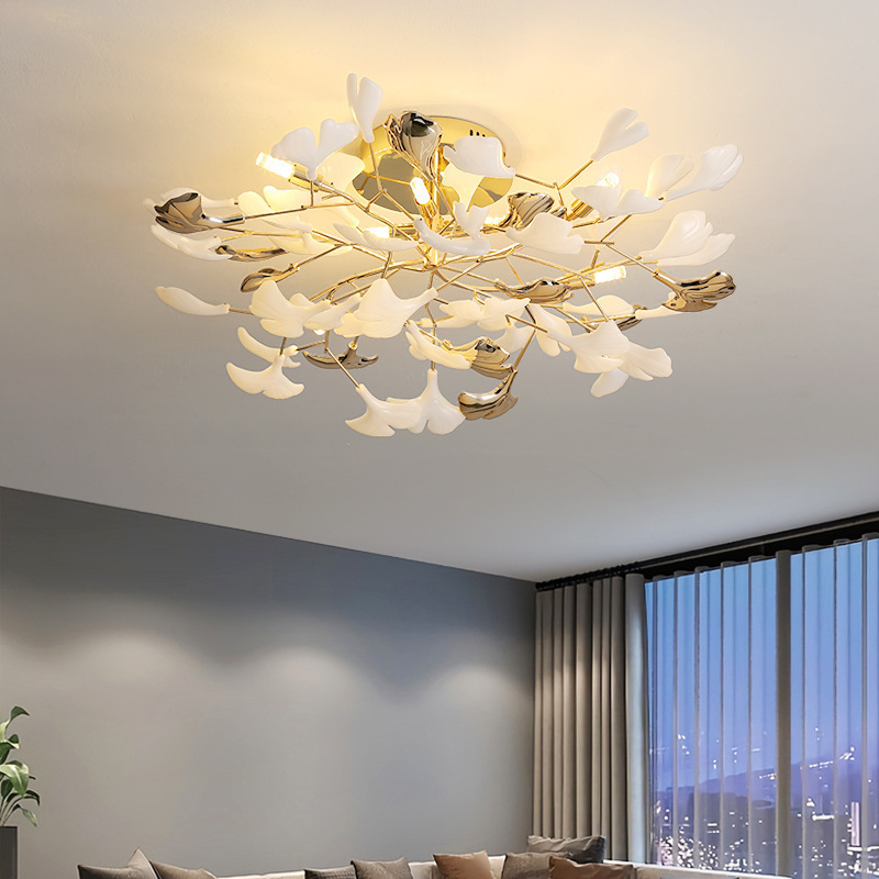 Post Modern Home Decoration Bedroom Lights White Ceramic Ginkgo Leaves Ceiling Fixtures Chandelier Light for Living Room