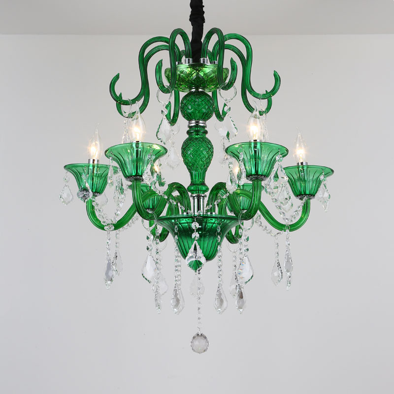 Modern Large and luxury round ring Pendant Light K9 chain green crystal chandelier for hotel decorative chandeliers pendant lamp