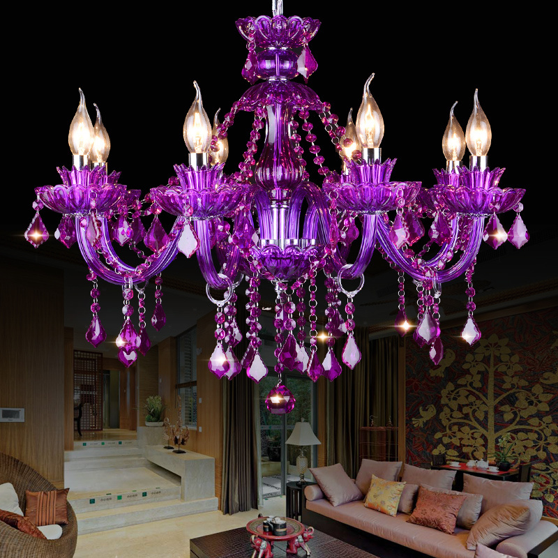 Hotel simple crystal chandelier beauty salon purple lighting lamp home living room wedding romantic light modern