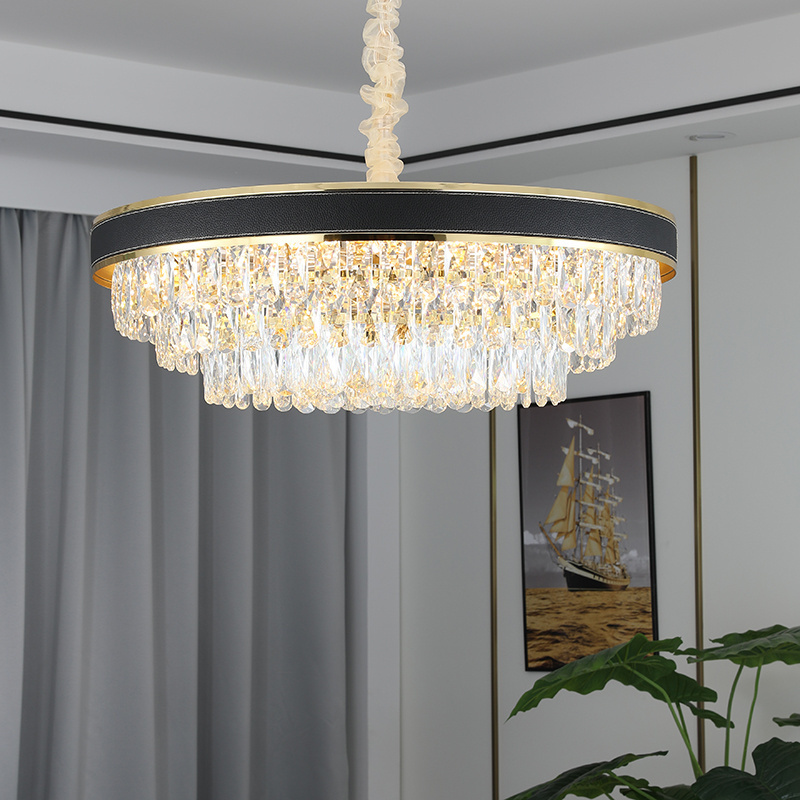 Living Room Luxury Black LED Pendant Light Modern Gloss K9 Crystal Home Bedroom Light Indoor Lighting Fixtures New 2022