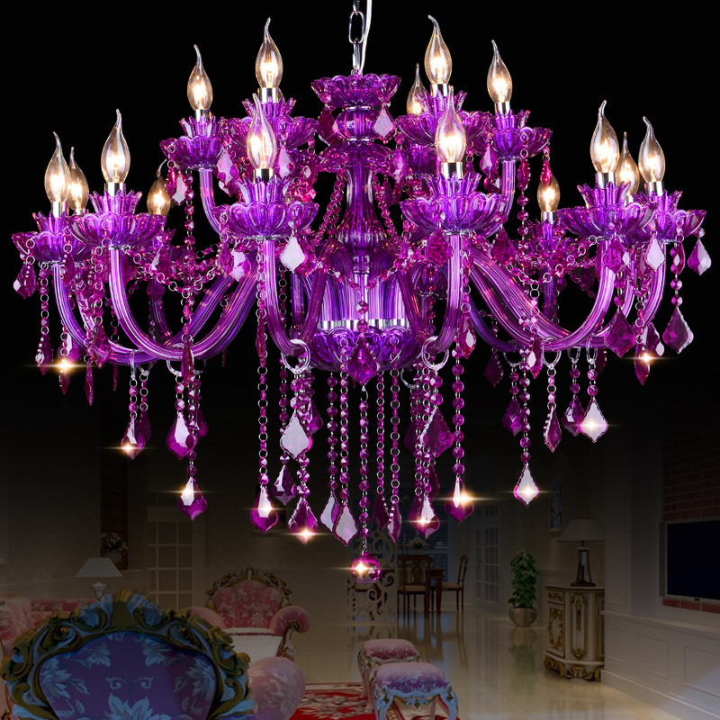 Hotel simple crystal chandelier beauty salon purple lighting lamp home living room wedding romantic light modern