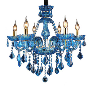 Blue glass arms banquet hall candle crystal chandelier modern ballroom ceiling lamp decorative bedroom pendant lighting