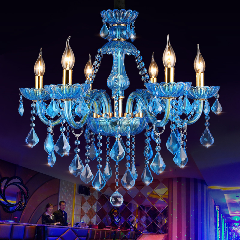 Blue glass arms banquet hall candle crystal chandelier modern ballroom ceiling lamp decorative bedroom pendant lighting