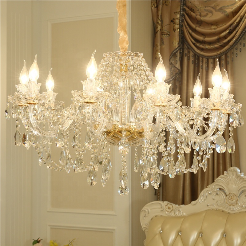 Modern Luxury Glass Gold K9 Crystal Chandelier Interior Living Room Hanging Chandeliers Pendant Lights for Bedroom Hotel