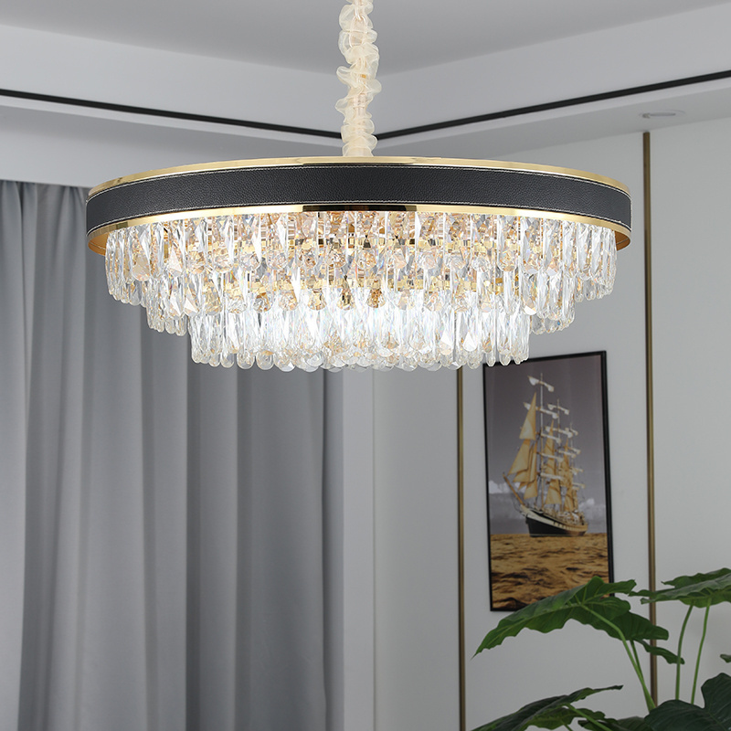 Living Room Luxury Black LED Pendant Light Modern Gloss K9 Crystal Home Bedroom Light Indoor Lighting Fixtures New 2022