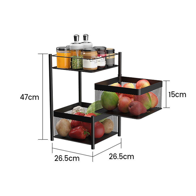 4 Tier Rotating Storage Baskets Rack Stackable Metal Basket Kitchen Storage Shelf Cube Fruit Vegetable Organizer With Wheels