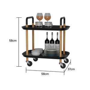 New Design Wooden Frame Rolling Rack Shelf Storage Kitchen Office Organizer 2 Tier Utility Rolling Cart For Living Room