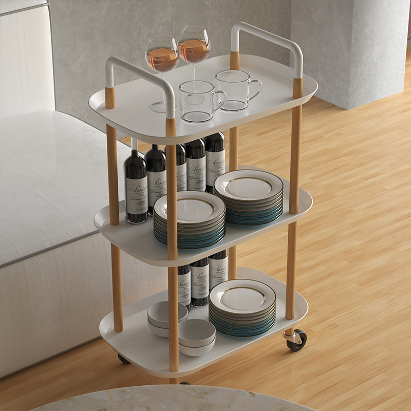 New Design Wooden Frame Rolling Rack Shelf Storage Kitchen Office Organizer 2 Tier Utility Rolling Cart For Living Room