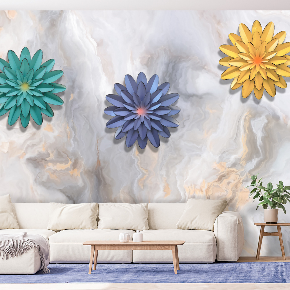 3D Metal Wall Decor Hand Painted Hanging Metal Flowers Wall Decor for Living Room Bedroom Kitchen Bathroom Flower Wall Art