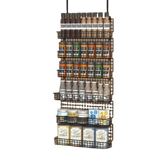 Metal Shelf Seasoning Holder Rack Wall Mount Spice Rack 6 Tier Over The Door Hanging Pantry Organizer