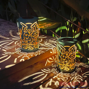 Solar Garden Lanterns Outdoor Waterproof Solar Powered LED  OWL Green Hanging Lanterns Hollow Out Retro Metal Solar Lights