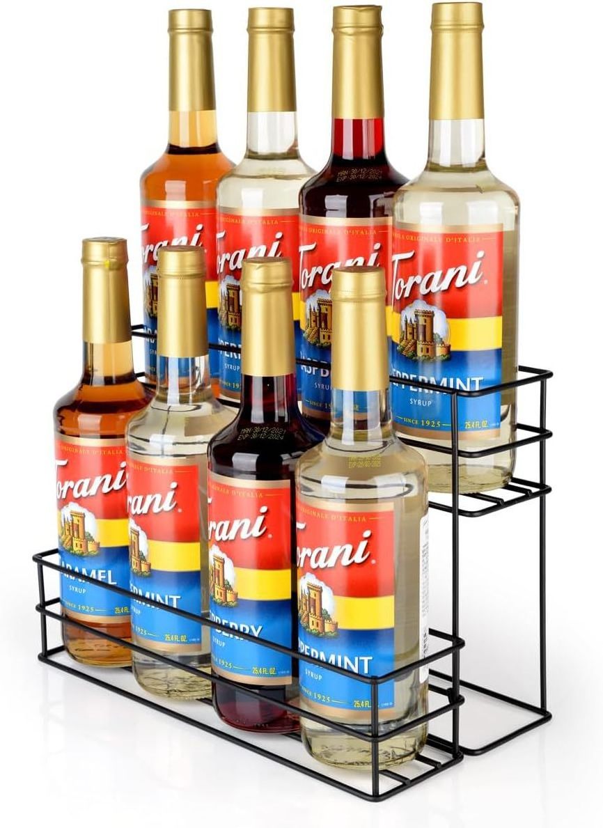 Coffee syrup rack for coffee bar, kitchen, wine rack syrup, wine and cruet shelf