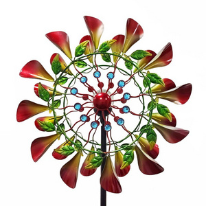 garden ornaments decor ball bearings kinetic flower wind spinner