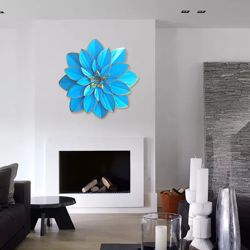 Metal Multiple Layer Blue Flower Wall Art Other Home Decor for Balcony Patio Porch Bedroom Living Room Garden