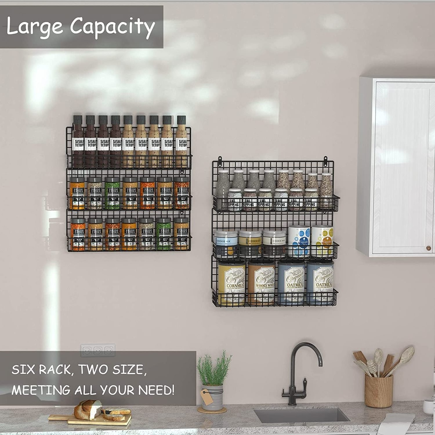 Metal Shelf Seasoning Holder Rack Wall Mount Spice Rack 6 Tier Over The Door Hanging Pantry Organizer