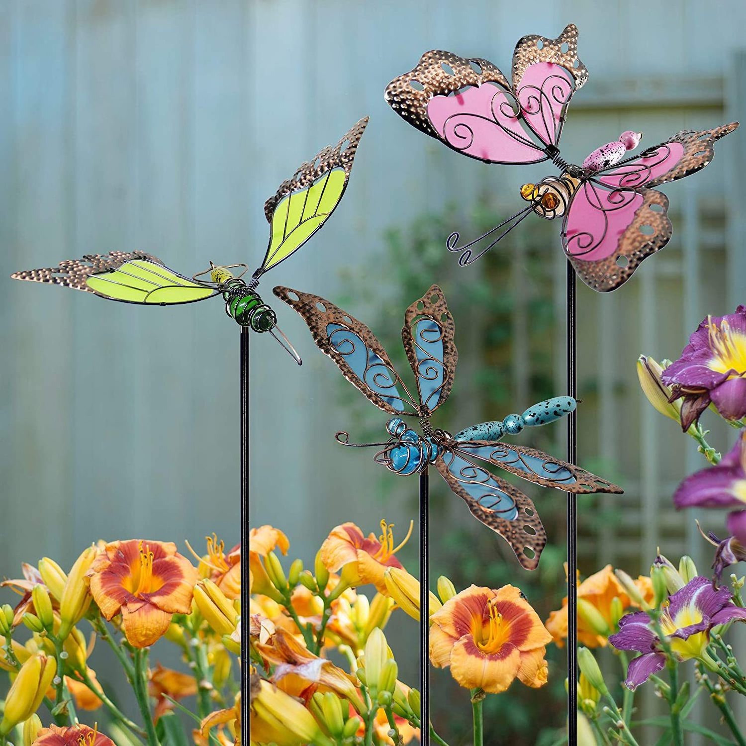 Butterfly Dragonfly Hummingbird Metal Garden Stakes Garden Decoration