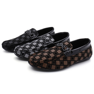 High-end Plaid Flat Trendy Gommino Dress Shoes Luxury Slip On Loafer Shoes for Men