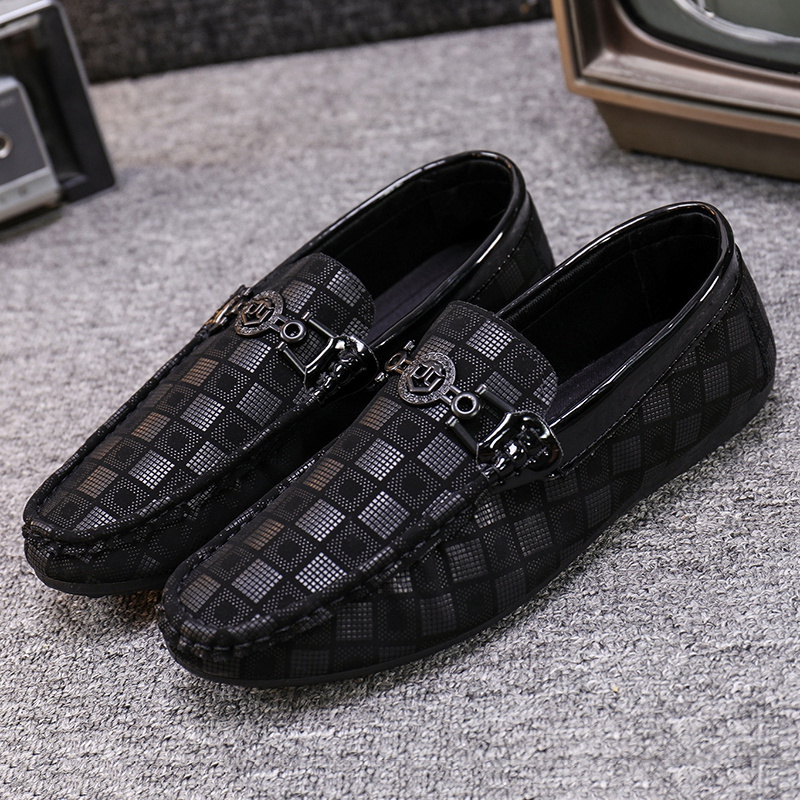 High-end Plaid Flat Trendy Gommino Dress Shoes Luxury Slip On Loafer Shoes for Men