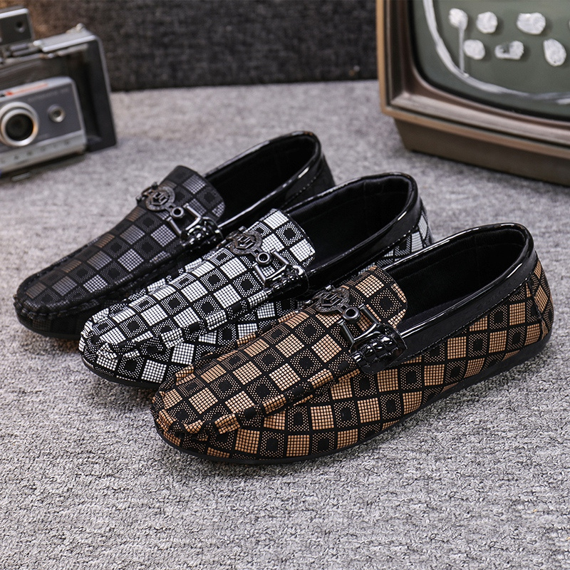 High-end Plaid Flat Trendy Gommino Dress Shoes Luxury Slip On Loafer Shoes for Men