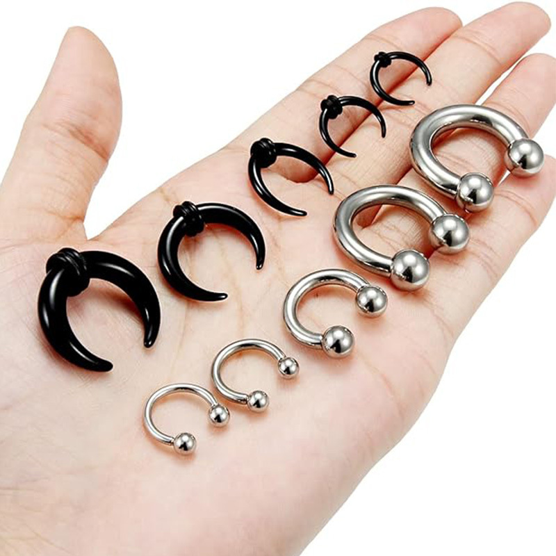 Wholesale C-shaped stainless steel buffalo horn bull cone-shaped cartilage tunnel expander stretcher auricle nose ring earrings