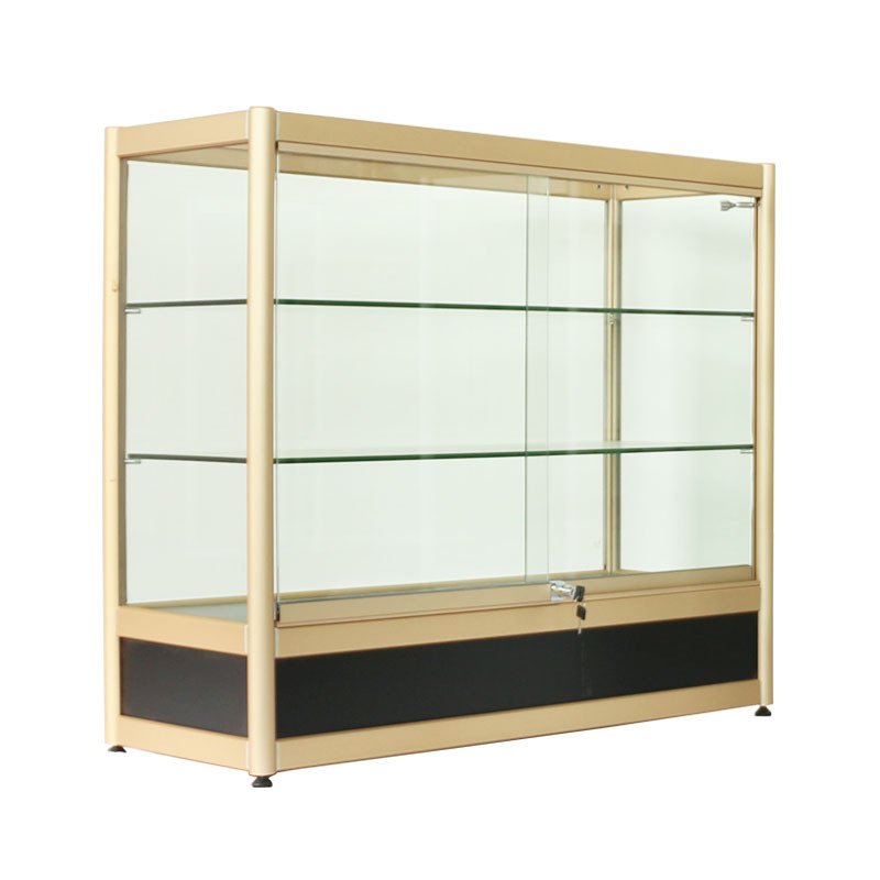 aluminum and glass display cabinet with three glass shelves  and lock