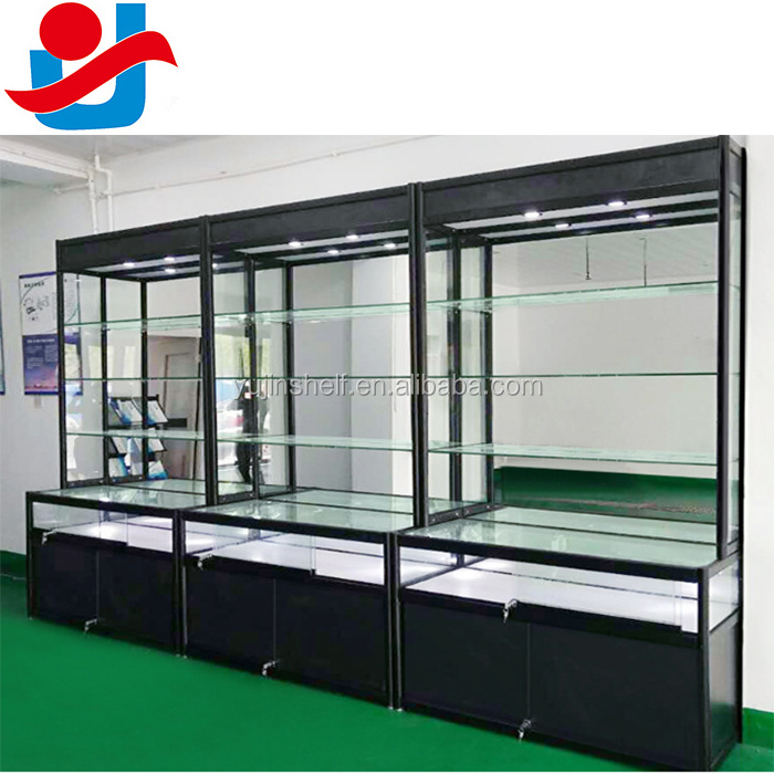 Free standing Wall glass cabinet, shelf ,hot sale jewelry glass display showcase in USA