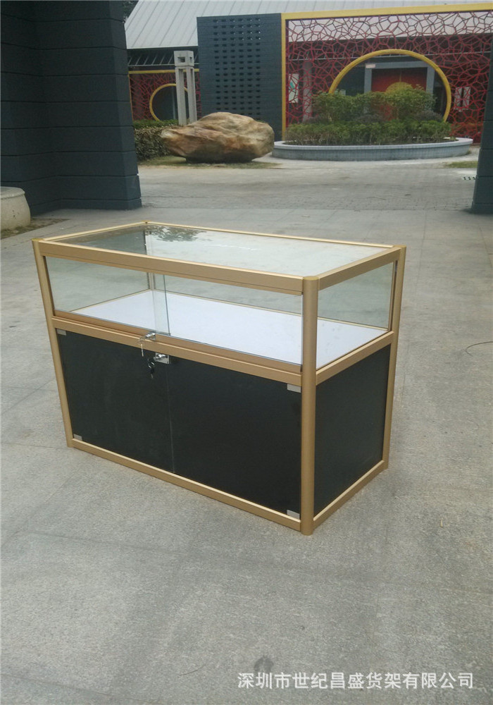 aluminum and glass display cabinet with three glass shelves  and lock