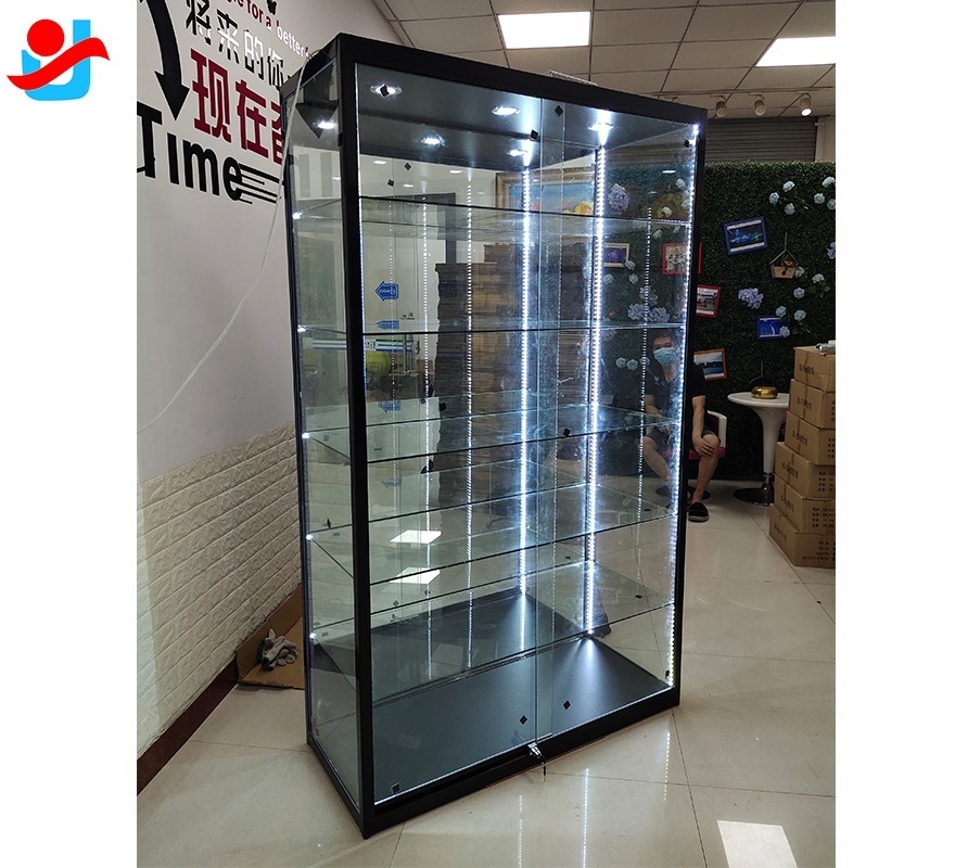 Black shop used aluminum frame glass showcase case, retail display display case