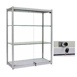 aluminum and glass display cabinet with three glass shelves  and lock