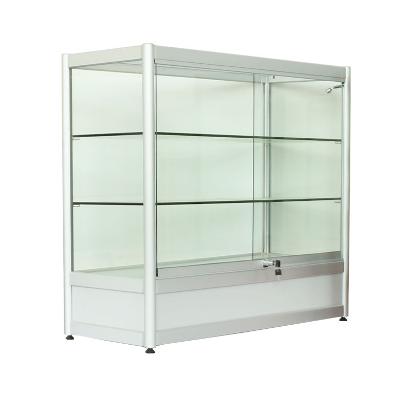 aluminum and glass display cabinet with three glass shelves  and lock