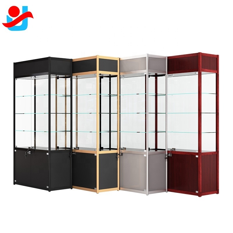 Hot sale factory price fashionable mall kiosk aluminum store jewelry glass display cabinet glass