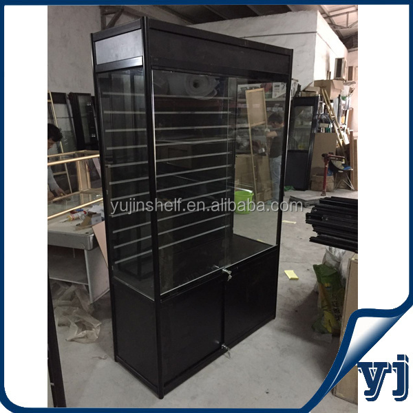 SlatWall Titanium Glass Showcase/Cabinet Showcase Vitrine, Lighted Glass Display case