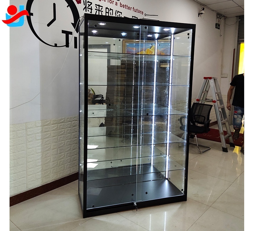 Black shop used aluminum frame glass showcase case, retail display display case