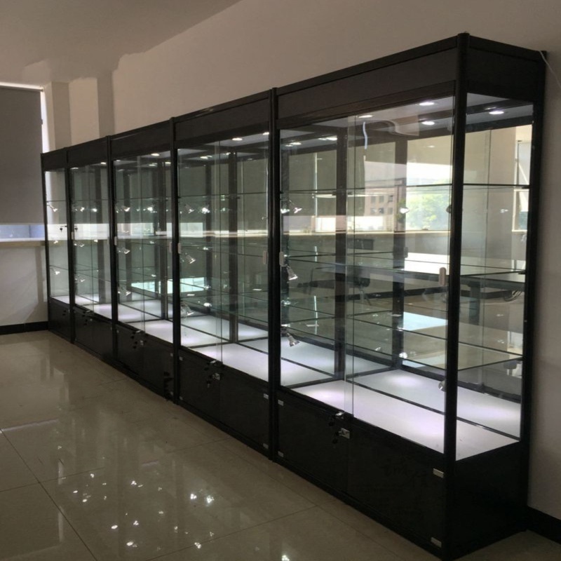 Hot sale factory price fashionable mall kiosk aluminum store jewelry glass display cabinet glass