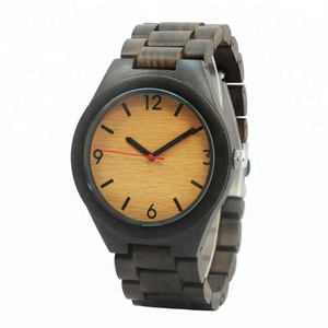 Arabic number wood watches, black/red sandal wooden watches, handmade wood quartz watch