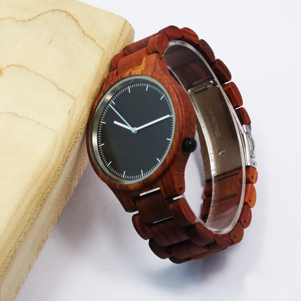 High Quality Cheap Price Natural Red Sandal wood Japan Movt Wrist Watch For Him Gift