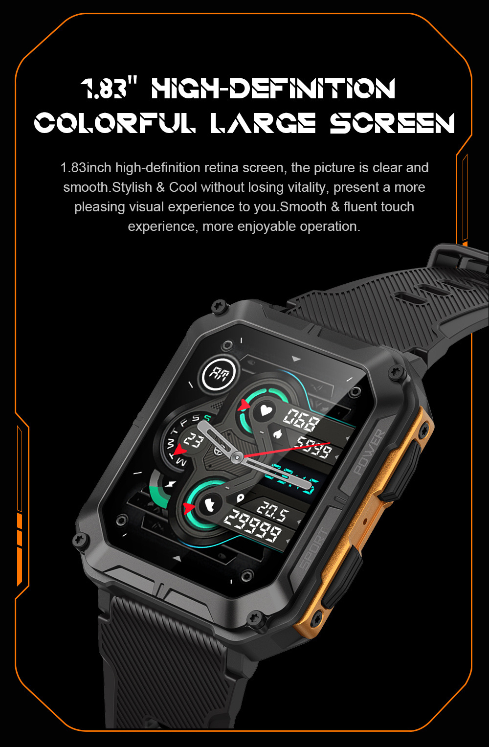 three-proof IP68 Waterproof 380mAh Long Time Standby C20 Pro Outdoor Android reloj inteligente Smart Watches 2023