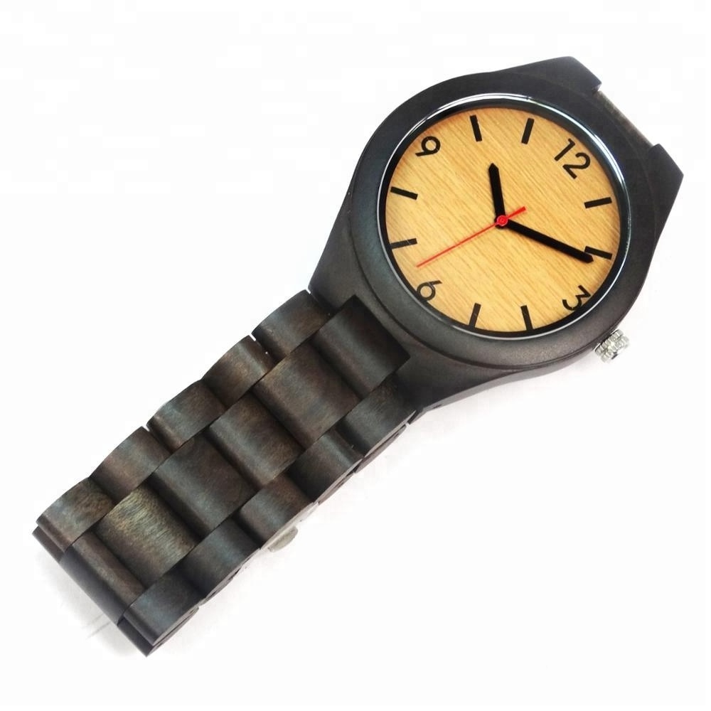 Arabic number wood watches, black/red sandal wooden watches, handmade wood quartz watch