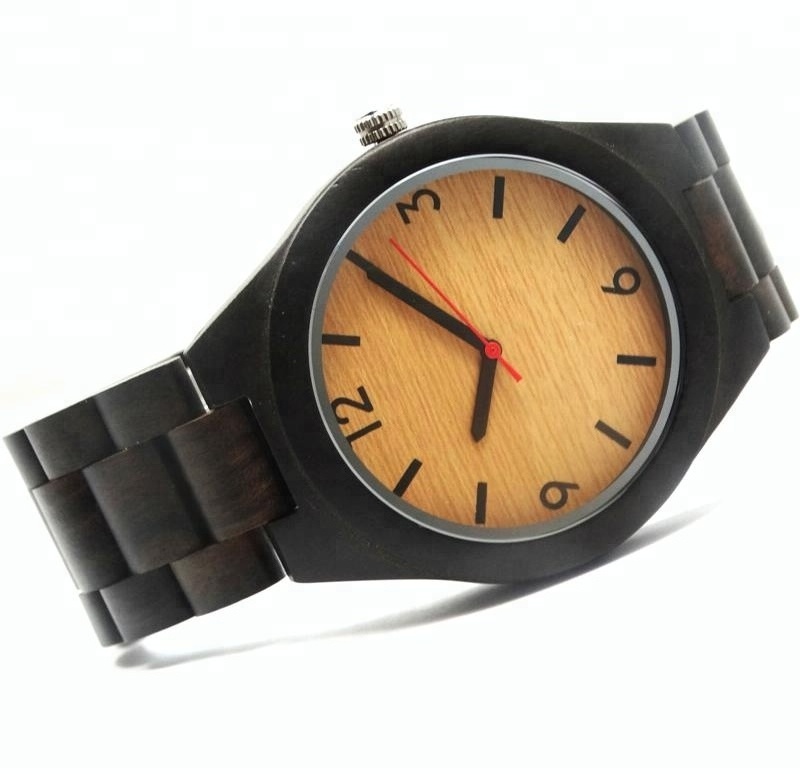 Arabic number wood watches, black/red sandal wooden watches, handmade wood quartz watch