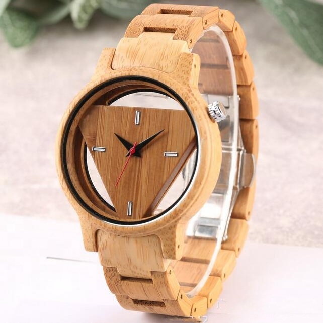 No Brand 42mm Full Wooden Watch Mans Hollow Triangle Dial Miyota 2035 Movement Watches Men Luxury