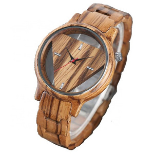 No Brand 42mm Full Wooden Watch Mans Hollow Triangle Dial Miyota 2035 Movement Watches Men Luxury