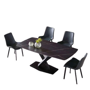 Dining Table Set Luxury 4 Chairs black modern Classic slate top Item Style dining Room Furniture Solid slate Set DS-1103