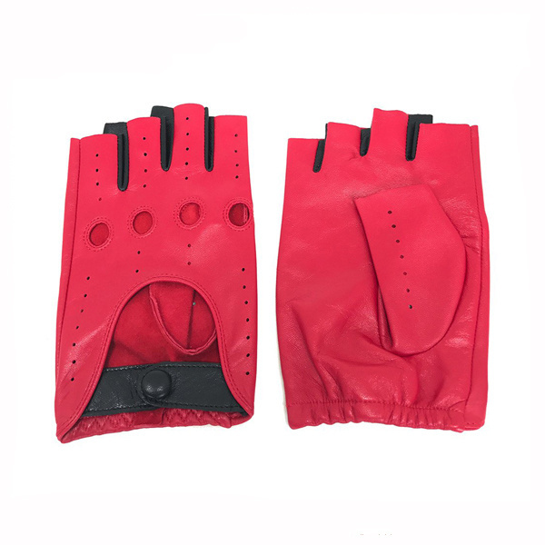 Red fingerless gloves ladies driving leather gloves without finger