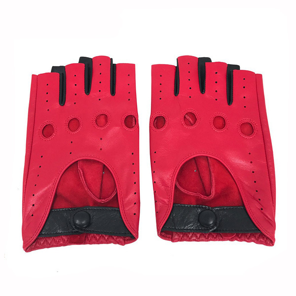 Red fingerless gloves ladies driving leather gloves without finger