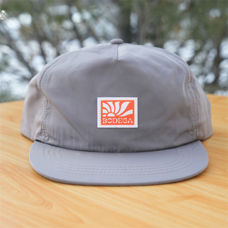 custom 5 panel rope hat with patch, custom patch on 5 panel unstructured cap, 5 panel nylon hat cap