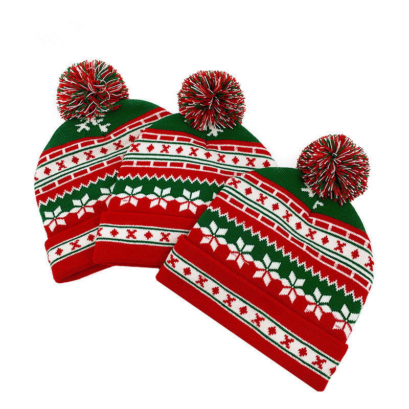 Cheap Christmas Jacquard Suit Hat Knitted Scarf Set PomPom Beanies For Women