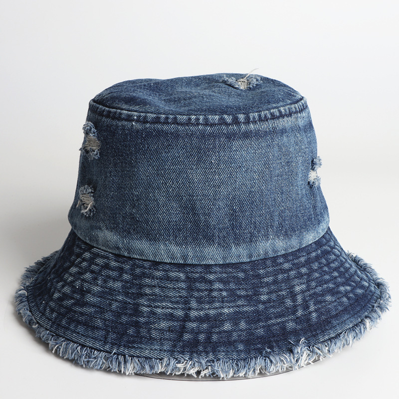 Distressed Vintage Wide Brim Jean Denim Fisherman Bucket Hats Frayed Ripped Vintage Fisherman Cap