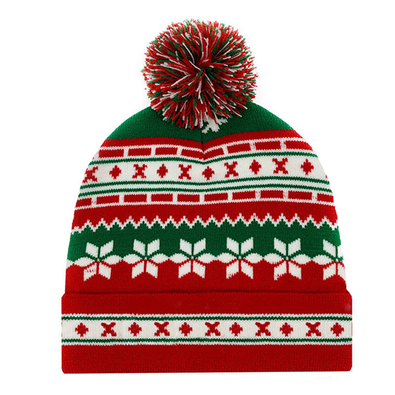 Cheap Christmas Jacquard Suit Hat Knitted Scarf Set PomPom Beanies For Women