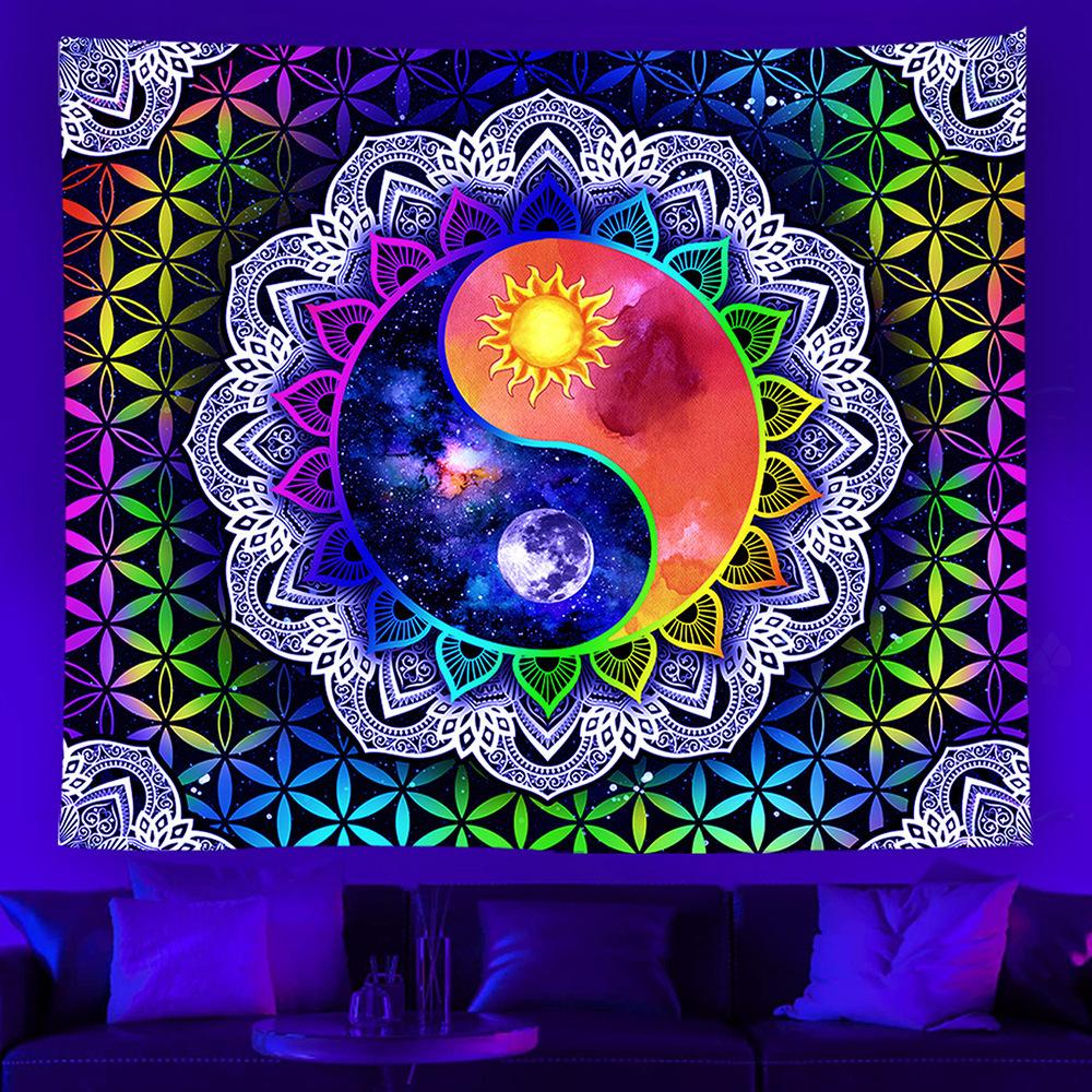 Custom Printed Blacklight Psychedelic Tapestry Home Decor Fluorescent Wall Hanging Tapestry Blanket