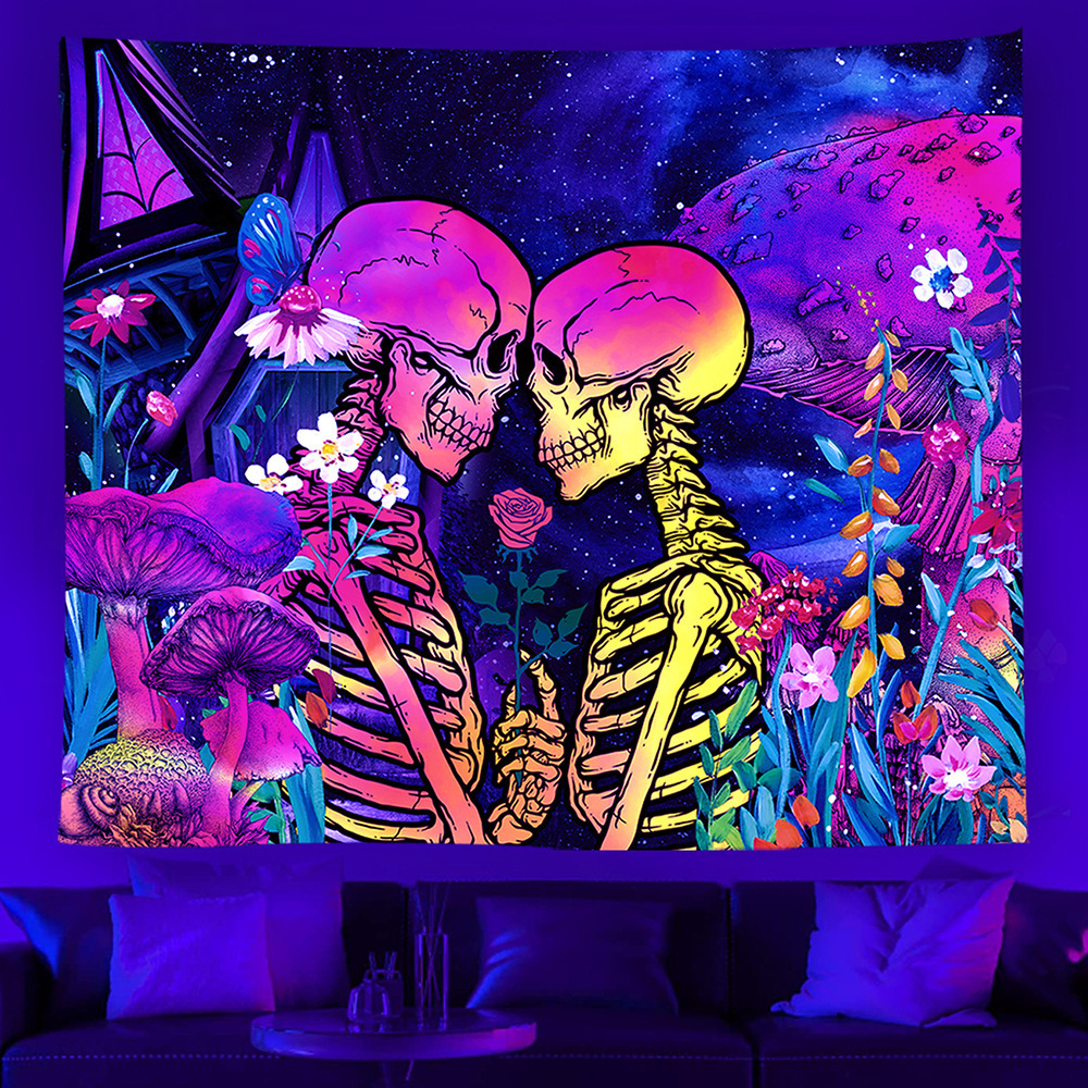 Custom Printed Blacklight Psychedelic Tapestry Home Decor Fluorescent Wall Hanging Tapestry Blanket